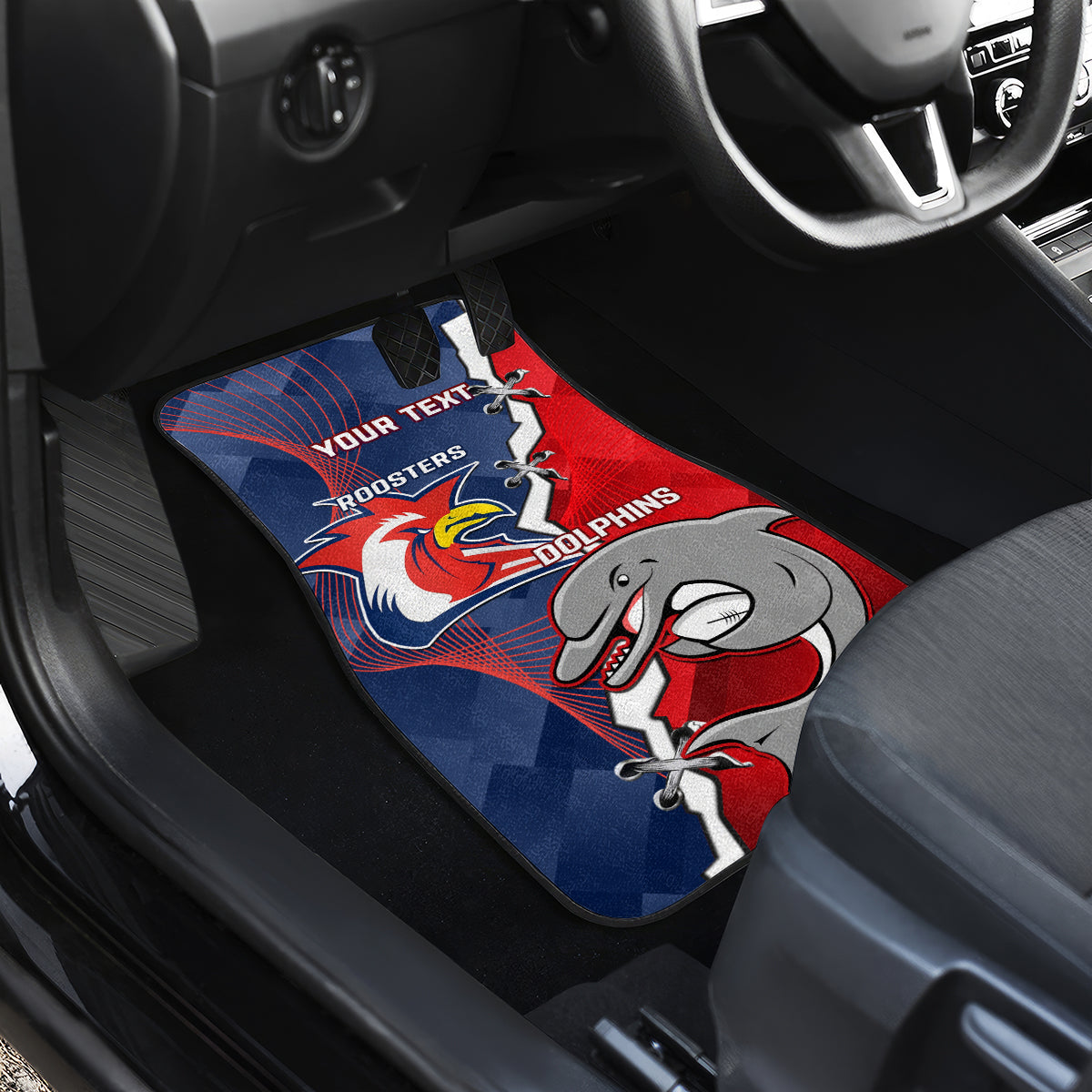 Personalised Dolphins And Roosters Rugby Car Mats NRL Sporty Style