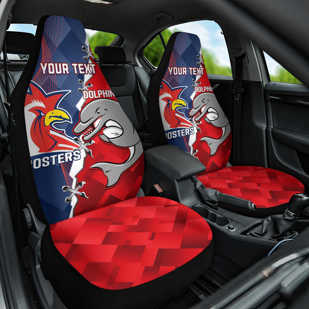 Personalised Dolphins And Roosters Rugby Car Seat Cover NRL Sporty Style