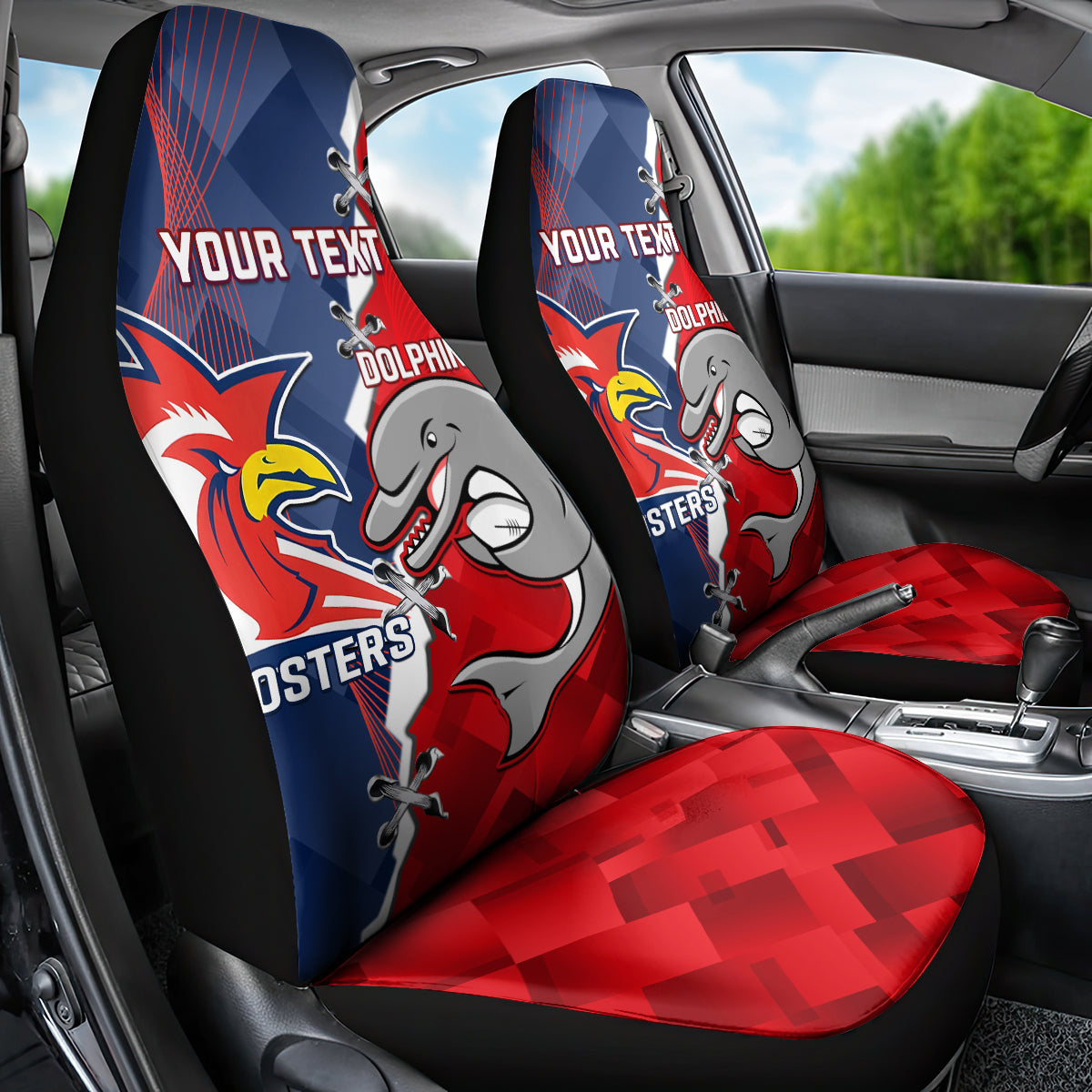 Personalised Dolphins And Roosters Rugby Car Seat Cover NRL Sporty Style