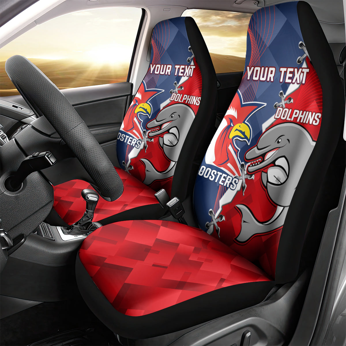 Personalised Dolphins And Roosters Rugby Car Seat Cover NRL Sporty Style