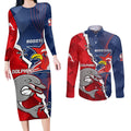 Personalised Dolphins And Roosters Rugby Couples Matching Long Sleeve Bodycon Dress and Long Sleeve Button Shirt NRL Sporty Style