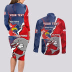Personalised Dolphins And Roosters Rugby Couples Matching Long Sleeve Bodycon Dress and Long Sleeve Button Shirt NRL Sporty Style