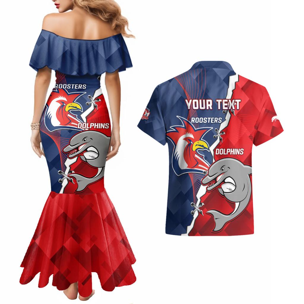 Personalised Dolphins And Roosters Rugby Couples Matching Mermaid Dress and Hawaiian Shirt NRL Sporty Style