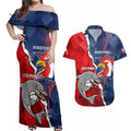 Personalised Dolphins And Roosters Rugby Couples Matching Off Shoulder Maxi Dress and Hawaiian Shirt NRL Sporty Style