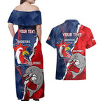 Personalised Dolphins And Roosters Rugby Couples Matching Off Shoulder Maxi Dress and Hawaiian Shirt NRL Sporty Style