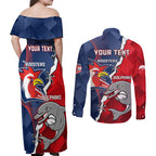 Personalised Dolphins And Roosters Rugby Couples Matching Off Shoulder Maxi Dress and Long Sleeve Button Shirt NRL Sporty Style
