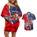 Personalised Dolphins And Roosters Rugby Couples Matching Off Shoulder Short Dress and Hawaiian Shirt NRL Sporty Style