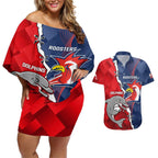 Personalised Dolphins And Roosters Rugby Couples Matching Off Shoulder Short Dress and Hawaiian Shirt NRL Sporty Style