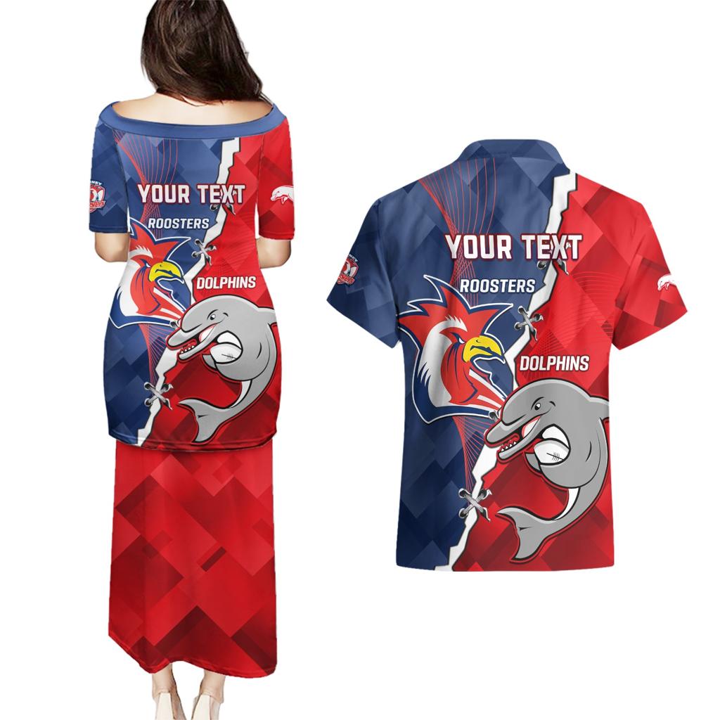 Personalised Dolphins And Roosters Rugby Couples Matching Puletasi and Hawaiian Shirt NRL Sporty Style