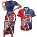 Personalised Dolphins And Roosters Rugby Couples Matching Short Sleeve Bodycon Dress and Hawaiian Shirt NRL Sporty Style