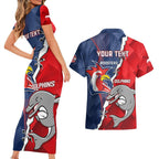 Personalised Dolphins And Roosters Rugby Couples Matching Short Sleeve Bodycon Dress and Hawaiian Shirt NRL Sporty Style
