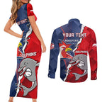 Personalised Dolphins And Roosters Rugby Couples Matching Short Sleeve Bodycon Dress and Long Sleeve Button Shirt NRL Sporty Style