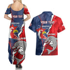 Personalised Dolphins And Roosters Rugby Couples Matching Summer Maxi Dress and Hawaiian Shirt NRL Sporty Style