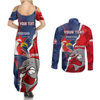 Personalised Dolphins And Roosters Rugby Couples Matching Summer Maxi Dress and Long Sleeve Button Shirt NRL Sporty Style