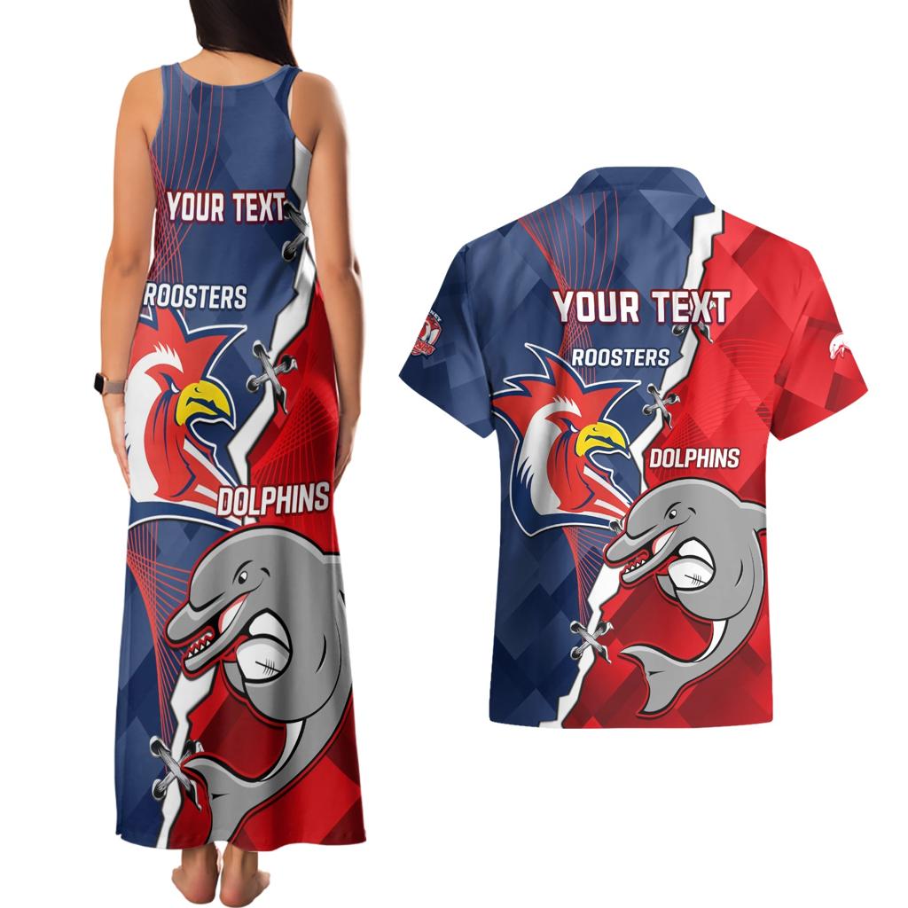 Personalised Dolphins And Roosters Rugby Couples Matching Tank Maxi Dress and Hawaiian Shirt NRL Sporty Style