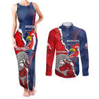 Personalised Dolphins And Roosters Rugby Couples Matching Tank Maxi Dress and Long Sleeve Button Shirt NRL Sporty Style