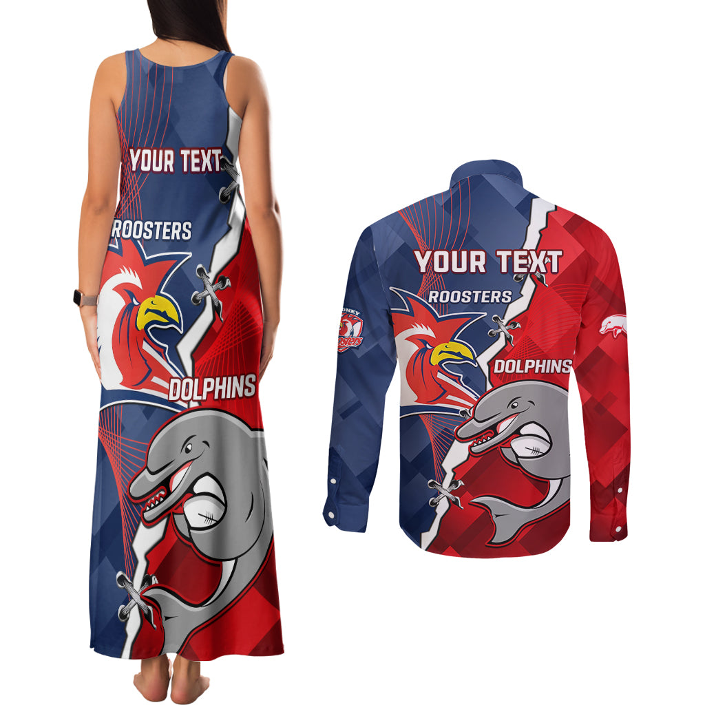 Personalised Dolphins And Roosters Rugby Couples Matching Tank Maxi Dress and Long Sleeve Button Shirt NRL Sporty Style