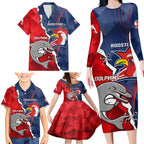 Personalised Dolphins And Roosters Rugby Family Matching Long Sleeve Bodycon Dress and Hawaiian Shirt NRL Sporty Style