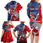 Personalised Dolphins And Roosters Rugby Family Matching Long Sleeve Bodycon Dress and Hawaiian Shirt NRL Sporty Style