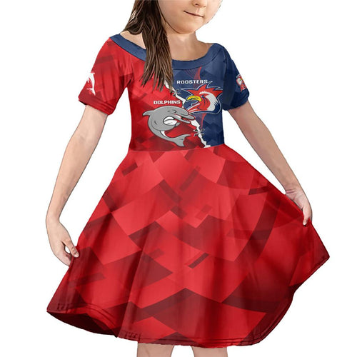 Personalised Dolphins And Roosters Rugby Family Matching Mermaid Dress and Hawaiian Shirt NRL Sporty Style
