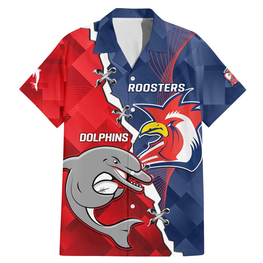 Personalised Dolphins And Roosters Rugby Family Matching Mermaid Dress and Hawaiian Shirt NRL Sporty Style