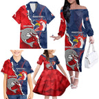 Personalised Dolphins And Roosters Rugby Family Matching Off Shoulder Long Sleeve Dress and Hawaiian Shirt NRL Sporty Style