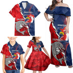 Personalised Dolphins And Roosters Rugby Family Matching Off Shoulder Maxi Dress and Hawaiian Shirt NRL Sporty Style