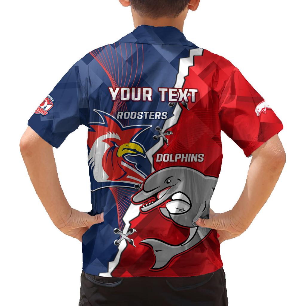 Personalised Dolphins And Roosters Rugby Family Matching Off Shoulder Maxi Dress and Hawaiian Shirt NRL Sporty Style