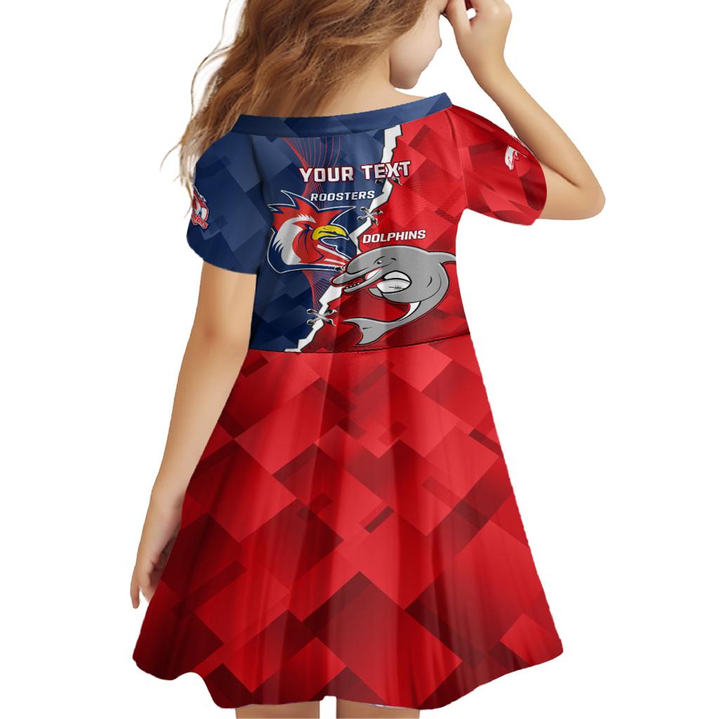 Personalised Dolphins And Roosters Rugby Family Matching Off Shoulder Maxi Dress and Hawaiian Shirt NRL Sporty Style