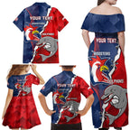 Personalised Dolphins And Roosters Rugby Family Matching Off Shoulder Maxi Dress and Hawaiian Shirt NRL Sporty Style