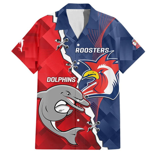 Personalised Dolphins And Roosters Rugby Family Matching Off Shoulder Maxi Dress and Hawaiian Shirt NRL Sporty Style