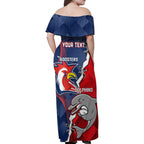 Personalised Dolphins And Roosters Rugby Family Matching Off Shoulder Maxi Dress and Hawaiian Shirt NRL Sporty Style