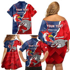 Personalised Dolphins And Roosters Rugby Family Matching Off Shoulder Short Dress and Hawaiian Shirt NRL Sporty Style