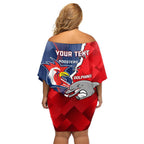 Personalised Dolphins And Roosters Rugby Family Matching Off Shoulder Short Dress and Hawaiian Shirt NRL Sporty Style