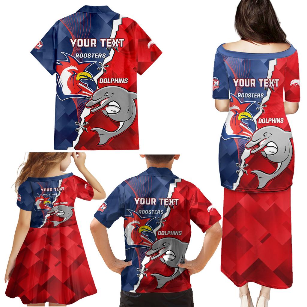 Personalised Dolphins And Roosters Rugby Family Matching Puletasi and Hawaiian Shirt NRL Sporty Style