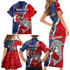 Personalised Dolphins And Roosters Rugby Family Matching Short Sleeve Bodycon Dress and Hawaiian Shirt NRL Sporty Style