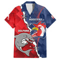 Personalised Dolphins And Roosters Rugby Family Matching Short Sleeve Bodycon Dress and Hawaiian Shirt NRL Sporty Style