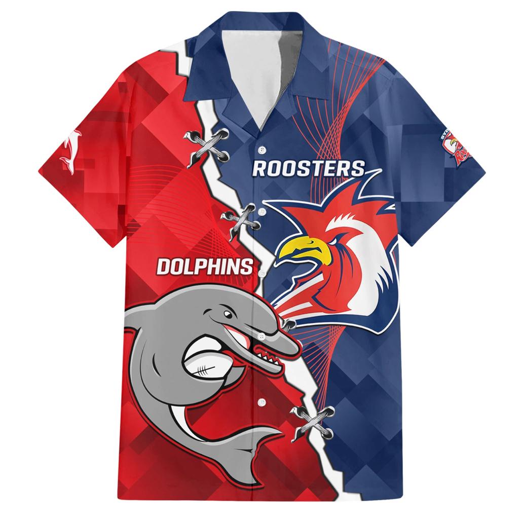 Personalised Dolphins And Roosters Rugby Family Matching Short Sleeve Bodycon Dress and Hawaiian Shirt NRL Sporty Style