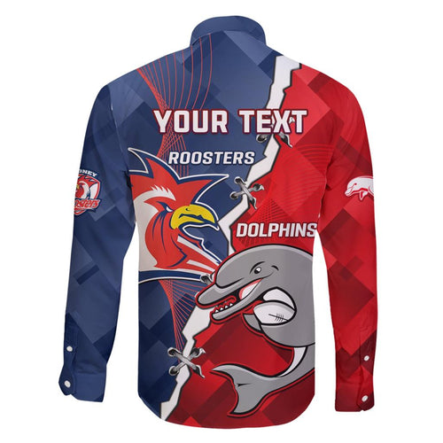 Personalised Dolphins And Roosters Rugby Family Matching Short Sleeve Bodycon Dress and Hawaiian Shirt NRL Sporty Style