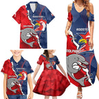Personalised Dolphins And Roosters Rugby Family Matching Summer Maxi Dress and Hawaiian Shirt NRL Sporty Style
