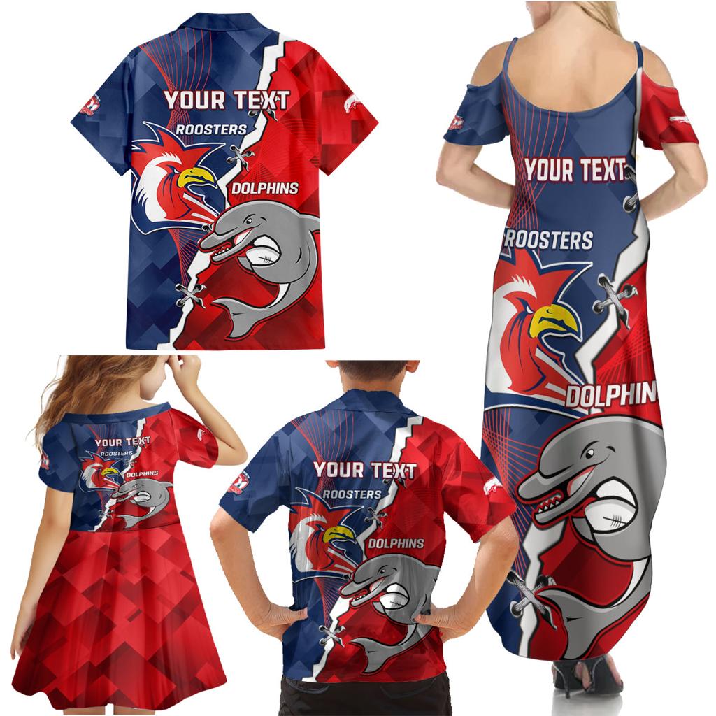 Personalised Dolphins And Roosters Rugby Family Matching Summer Maxi Dress and Hawaiian Shirt NRL Sporty Style