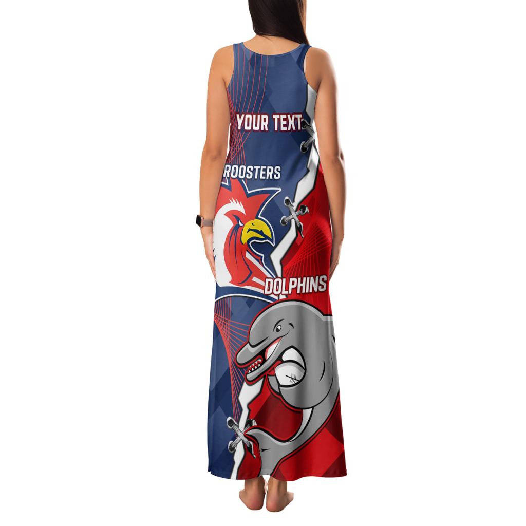Personalised Dolphins And Roosters Rugby Family Matching Tank Maxi Dress and Hawaiian Shirt NRL Sporty Style