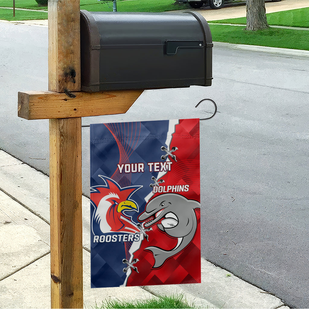 Personalised Dolphins And Roosters Rugby Garden Flag NRL Sporty Style
