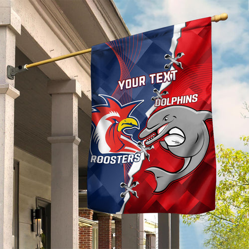Personalised Dolphins And Roosters Rugby Garden Flag NRL Sporty Style