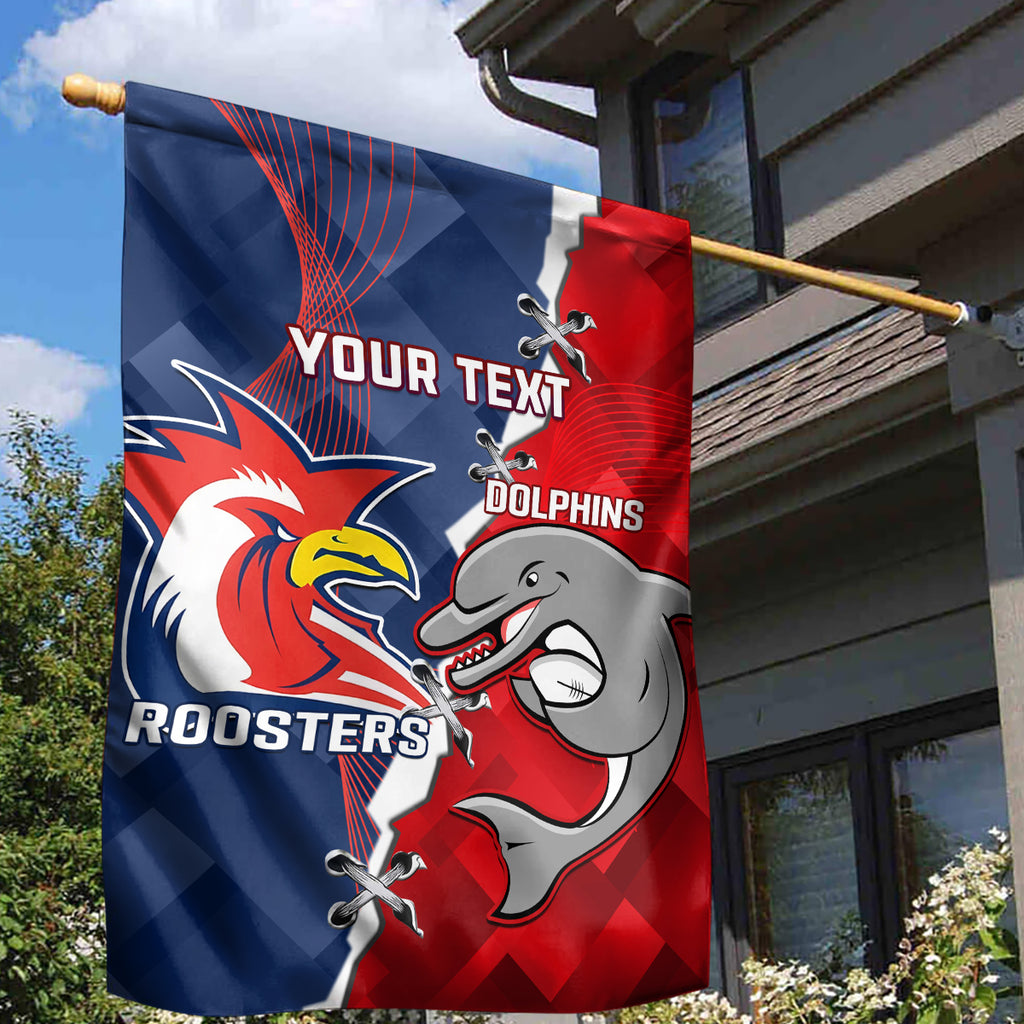 Personalised Dolphins And Roosters Rugby Garden Flag NRL Sporty Style