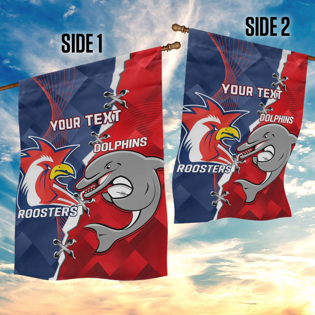 Personalised Dolphins And Roosters Rugby Garden Flag NRL Sporty Style
