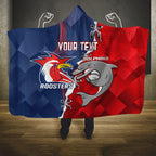 Personalised Dolphins And Roosters Rugby Hooded Blanket NRL Sporty Style
