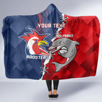 Personalised Dolphins And Roosters Rugby Hooded Blanket NRL Sporty Style