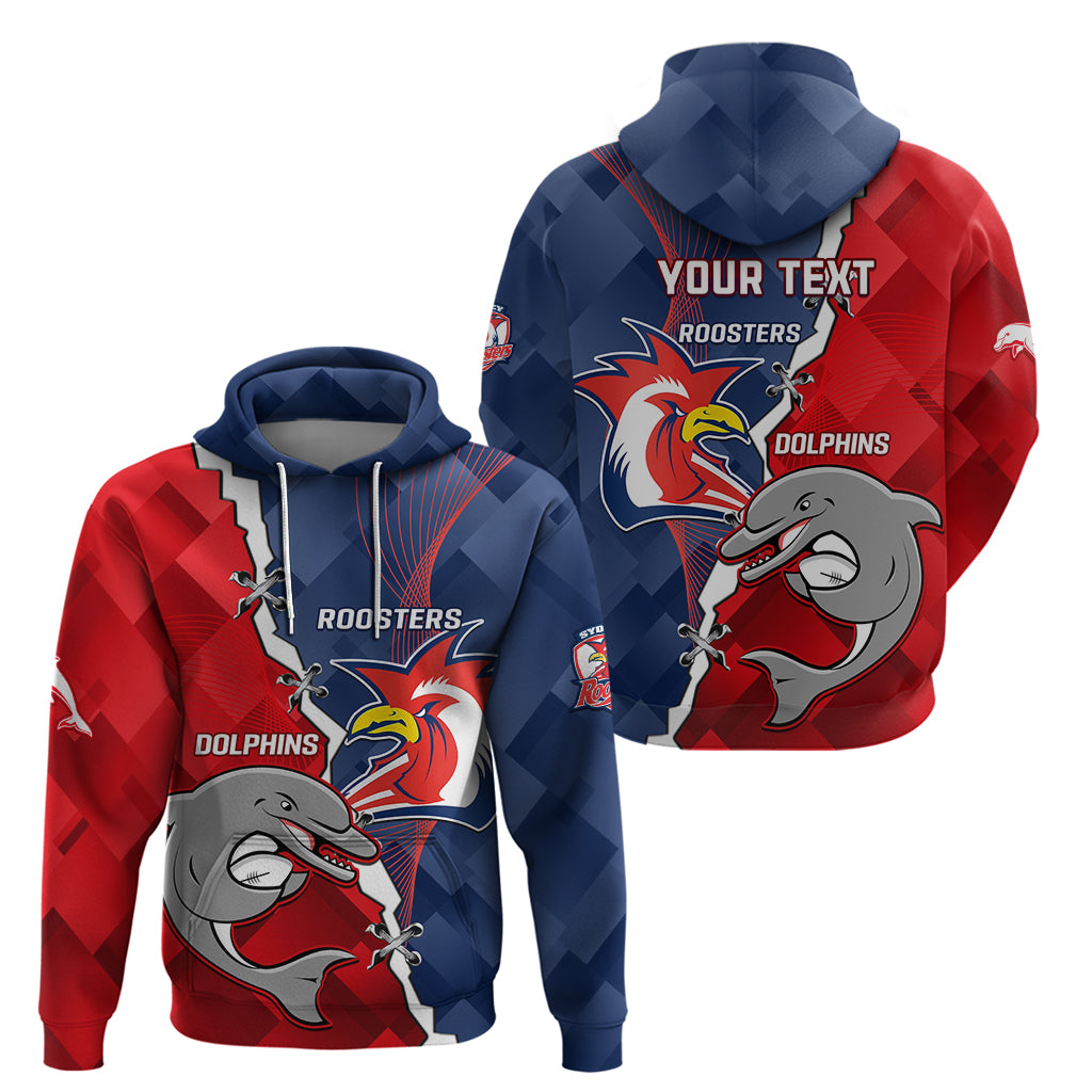 Personalised Dolphins And Roosters Rugby Hoodie NRL Sporty Style