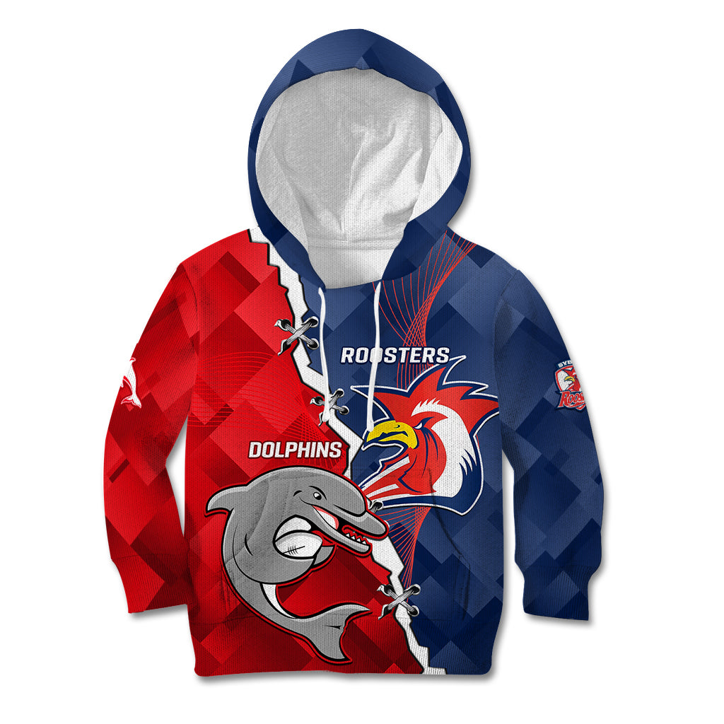 Personalised Dolphins And Roosters Rugby Kid Hoodie NRL Sporty Style